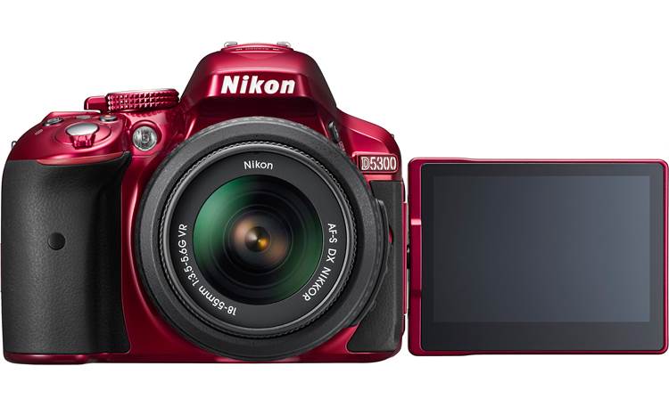 Nikon D5300 Kit Front, with vari-angle viewscreen deployed (Red)