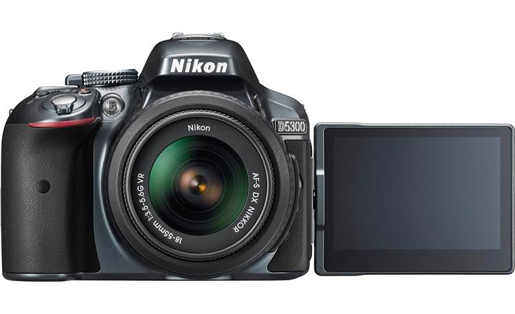 Nikon D5300 Kit Front, with vari-angle viewscreen deployed (Grey)