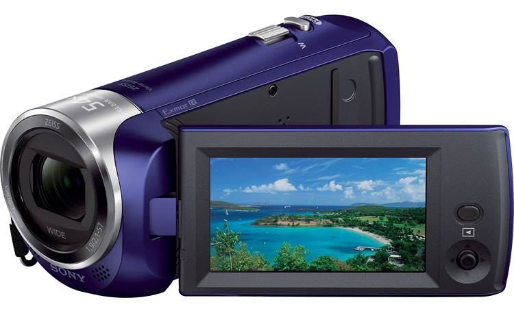 Sony Handycam® HDR-CX240 Front, with viewscreen deployed