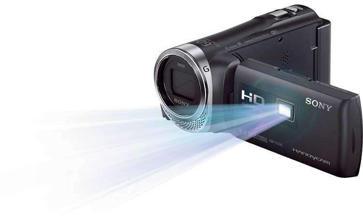 Sony Handycam® HDR-PJ340 Front, with projector on