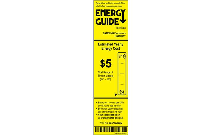 Samsung UN28H4000 EnergyGuide label