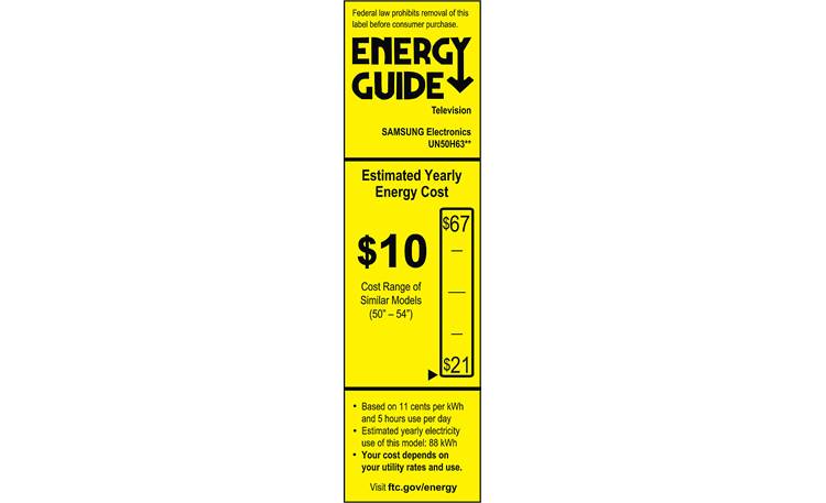 Samsung UN50H6350 EnergyGuide label