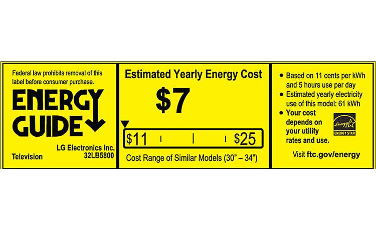 LG 32LB5800 EnergyGuide label