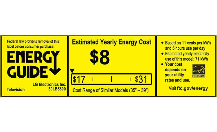 LG 39LB5800 EnergyGuide label