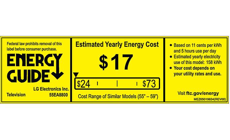 LG 55EA8800 EnergyGuide label