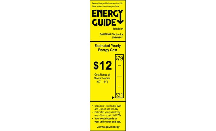 Samsung UN60H6400 EnergyGuide label