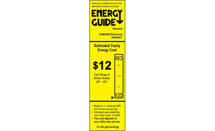 Samsung UN65H6350 EnergyGuide label