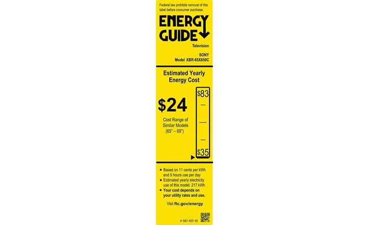 Sony XBR-65X850C EnergyGuide label