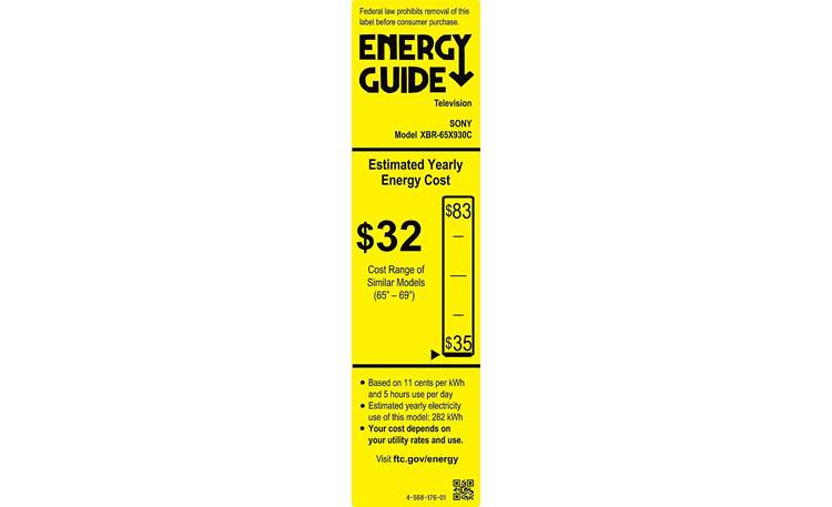 Sony XBR-65X930C EnergyGuide label