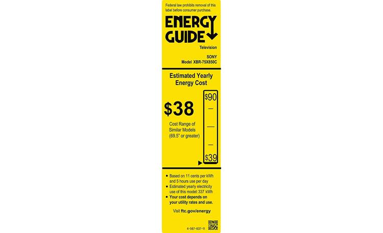 Sony XBR-75X850C EnergyGuide label