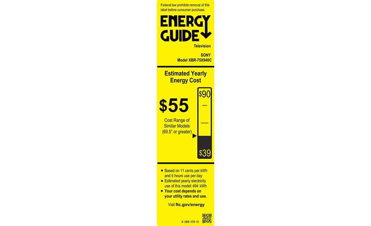 Sony XBR-75X940C EnergyGuide label