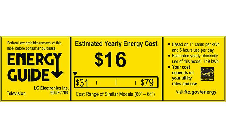 LG 60UF7700 EnergyGuide label