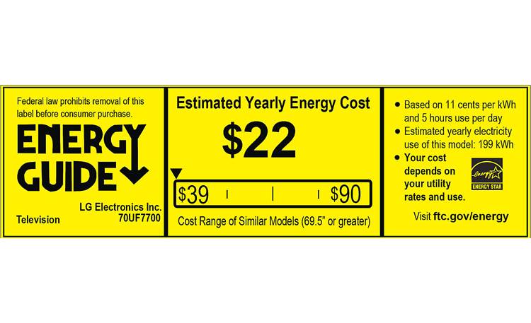 LG 70UF7700 EnergyGuide label