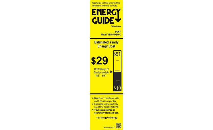 Sony XBR-65X900C EnergyGuide label