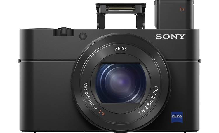 Sony Cybershot® DSC-RX100 IV Front with flash and viewfinder popped out