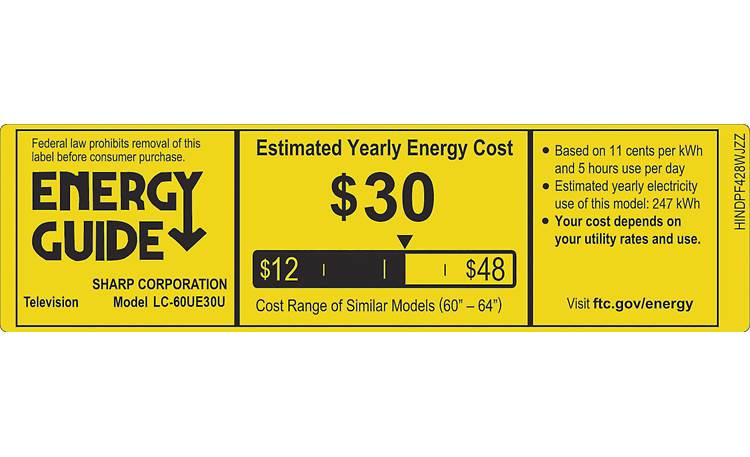 Sharp LC-60UE30U EnergyGuide label