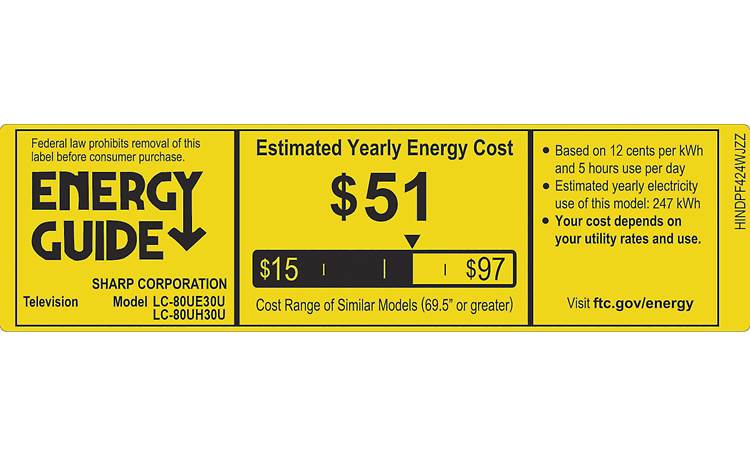 Sharp LC-80UE30U EnergyGuide label