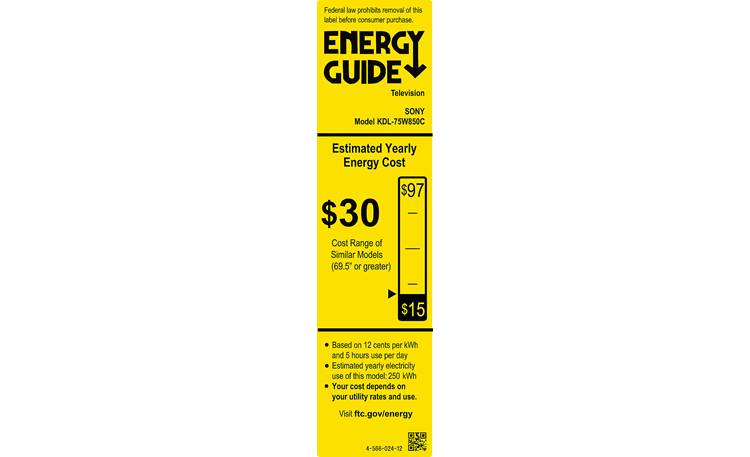 Sony KDL-75W850C EnergyGuide label