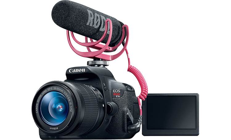 Canon EOS Rebel T5i Video Creator Kit Front, with microphone attached
