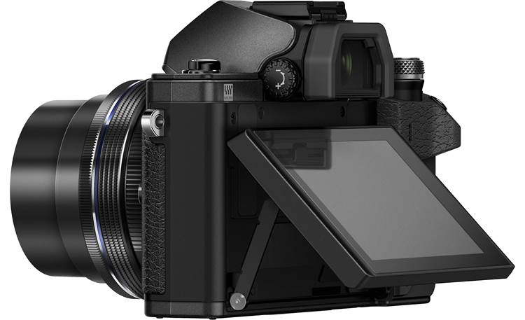 Olympus OM-D E-M10 Mark II Kit Angled back view with touchscreen tilted upward