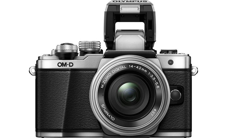 Olympus OM-D E-M10 Mark II Kit Front with flash popped up