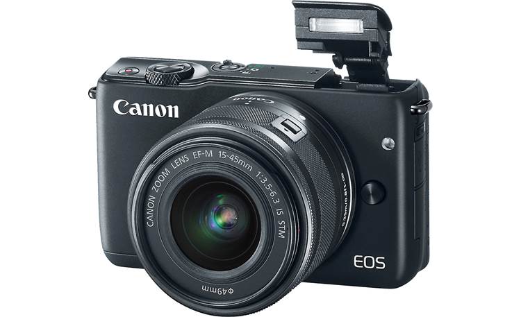 Canon EOS M10 Kit Shown with built-in pop-up flash extended