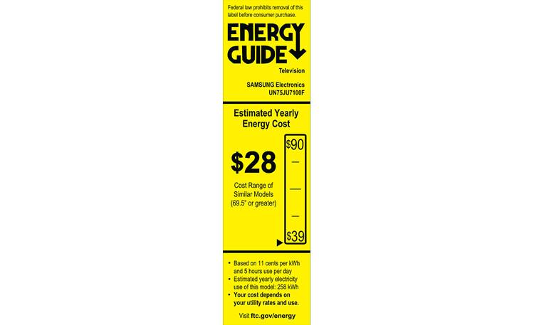Samsung UN75JU7100 EnergyGuide label