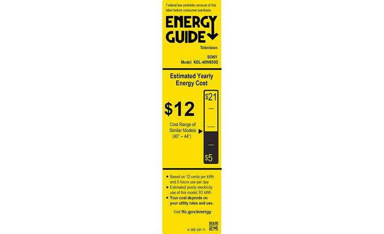 Sony KDL-40W650D EnergyGuide label
