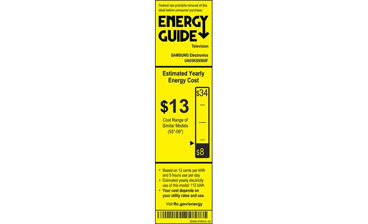 Samsung UN55KS9500 EnergyGuide label