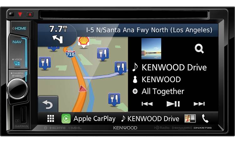 Kenwood DNX573S Split screen operation lets you see your musical sources and maps at the same time