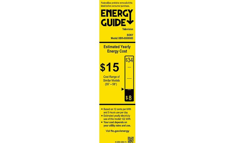 Sony XBR-55X850D EnergyGuide label
