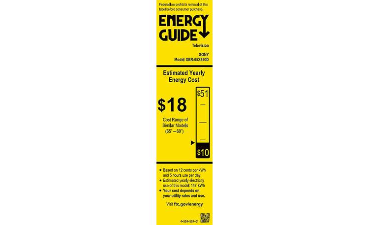 Sony XBR-65X850D EnergyGuide label