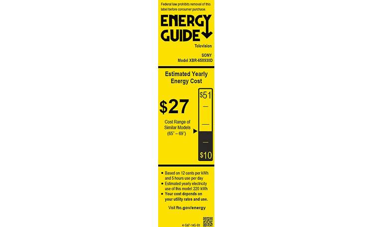 Sony XBR-65X930D EnergyGuide label