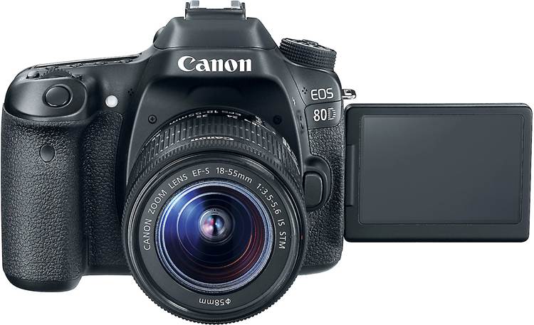 Canon EOS 80D Kit Front, with vari-angle touchscreen flipped out