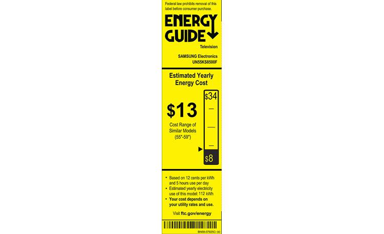 Samsung UN55KS8500 EnergyGuide label
