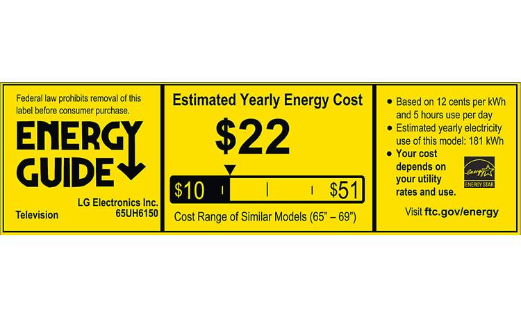 LG 65UH6150 EnergyGuide label
