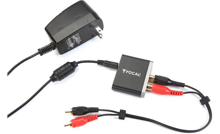 Focal Universal Bluetooth® Receiver Shown with included power cable and RCA extension; handy for tight connection areas