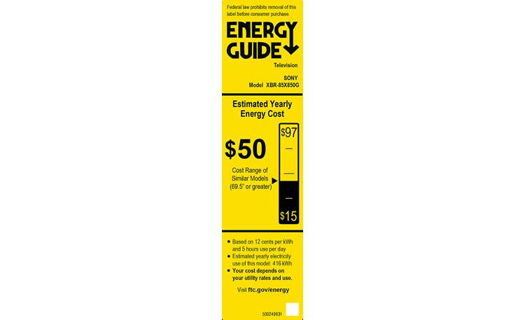 Sony XBR-85X850G Energy Guide