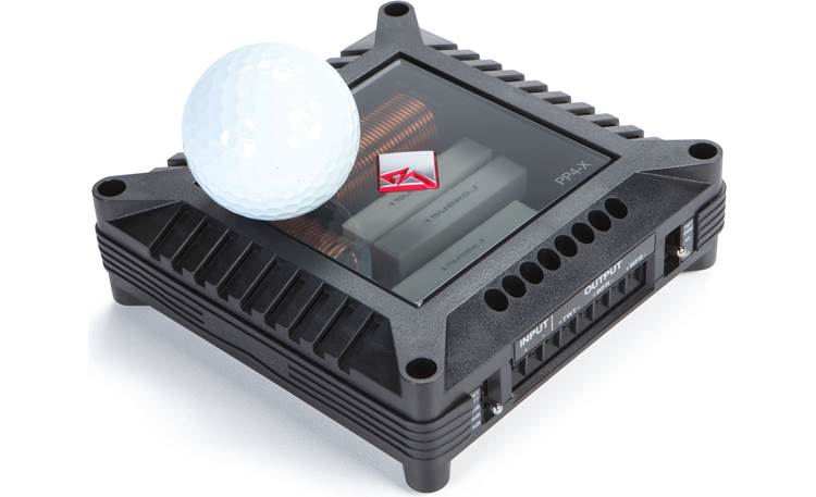 Rockford Fosgate Punch PP4-X golf ball shown for scale 