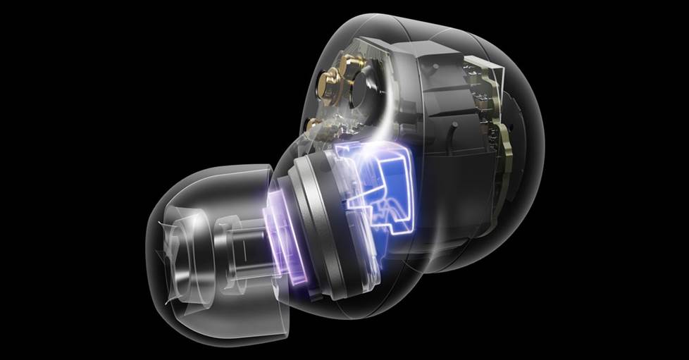 semi-transparent view of the Technics EAH-AZ100 showing the driver and internal circutry