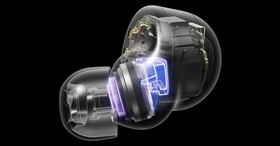 semi-transparent view of the Technics EAH-AZ100 showing the driver and internal circutry
