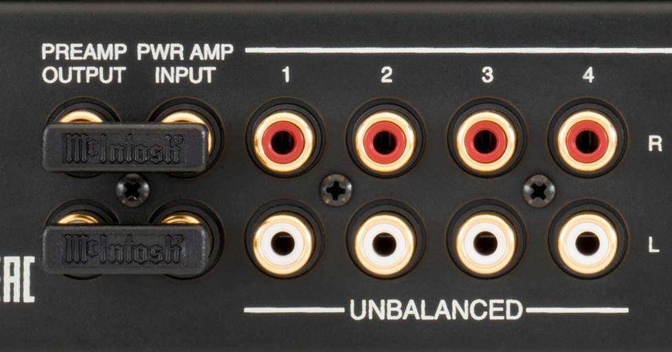 removable jumpers covering unused pre-out/main-in connections