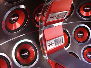 Amps mounted between the seats