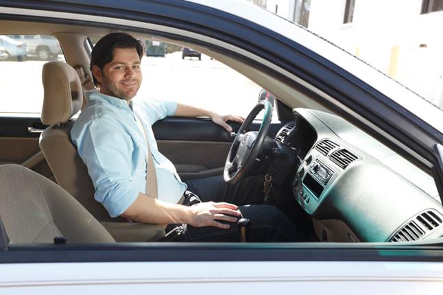 Morgan in his '03 Honda Civic Hybrid
