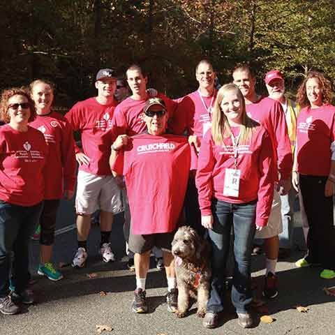 Crutchfield employees and their families raise money for the American Heart Association's Charlottesville Heart Walk.