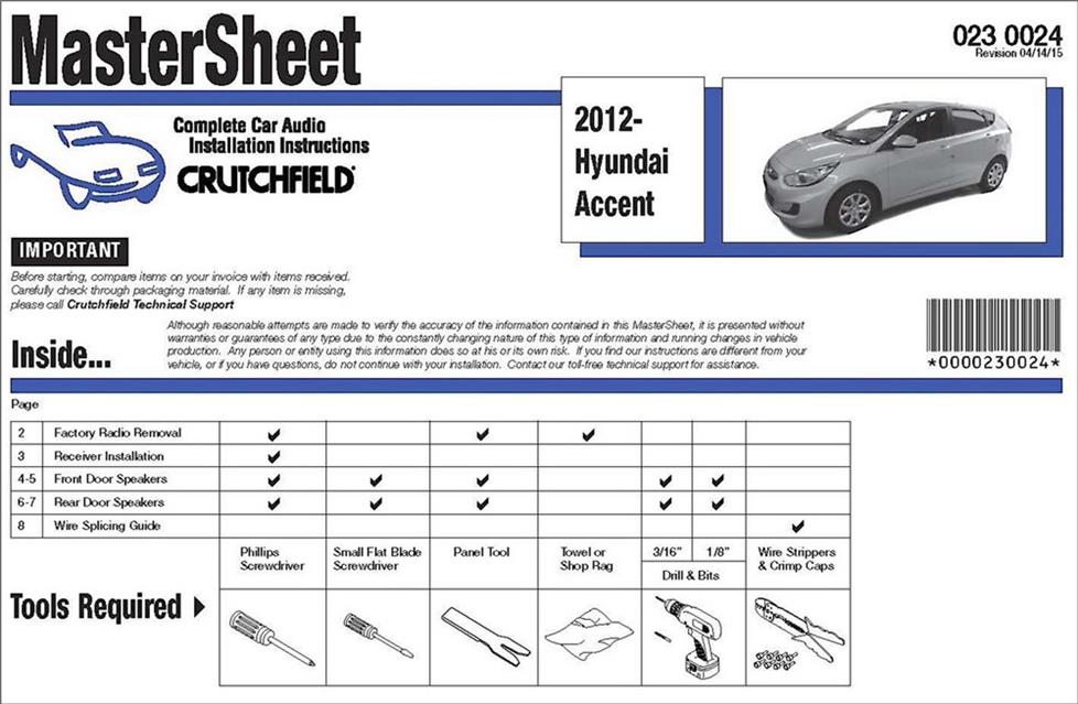 Crutchfield MasterSheet instructions