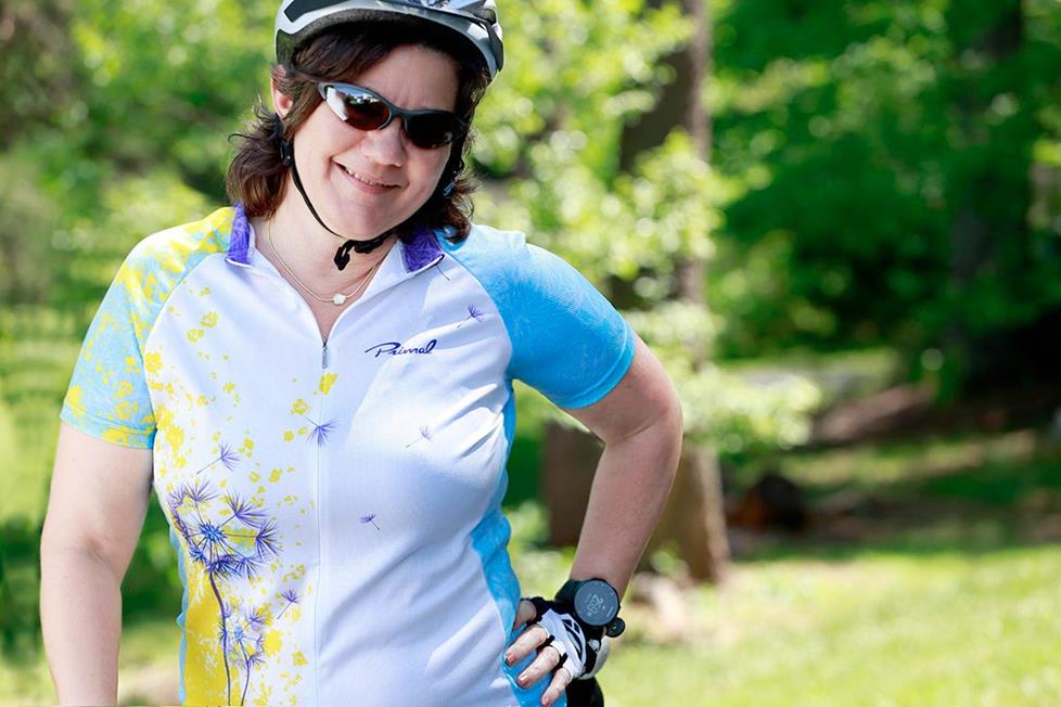 Deb wearing cycling gear