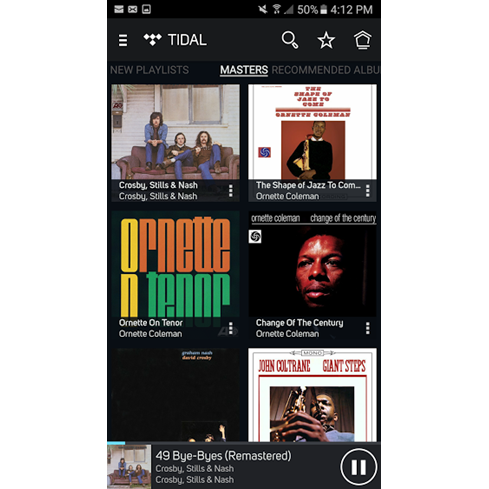 TIDAL MASTERS MQA menu on Bluesound