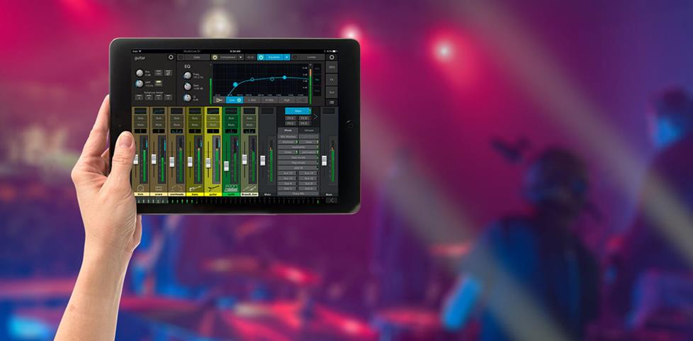 Tablet with Presonus Studiolive app at music venue