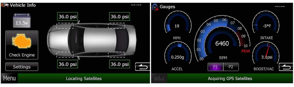 Car diagnostic screen and gauges